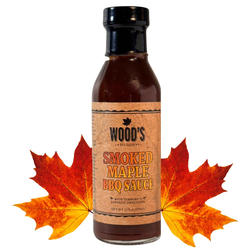 Wood’s Smoked Maple BBQ Sauce – Sweet & Smoky Small-Batch Barbecue Sauce Made with Real Vermont Maple Syrup | Bold Flavor with a Peppery Kick | All-Natural, No High Fructose Corn Syrup | 12 oz