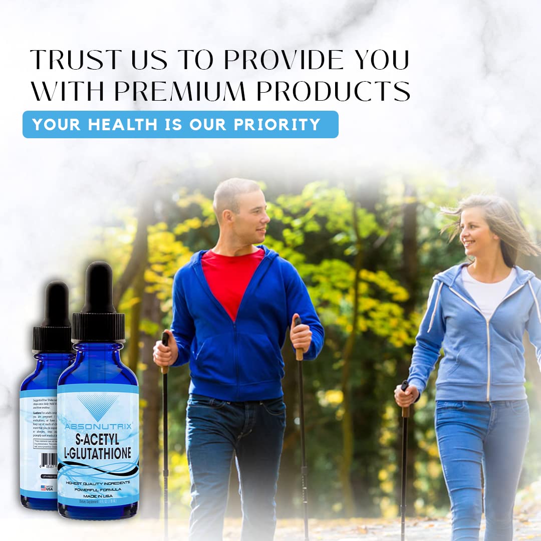 Absonutrix S-Acetyl L-Glutathione 100 mg per Serving 4 oz Liquid 200 Servings, Helps Detoxify Body, Boosts General Health, Helps Boost Energy Level, Quick Absorption, Gluten-Free, Made in USA,