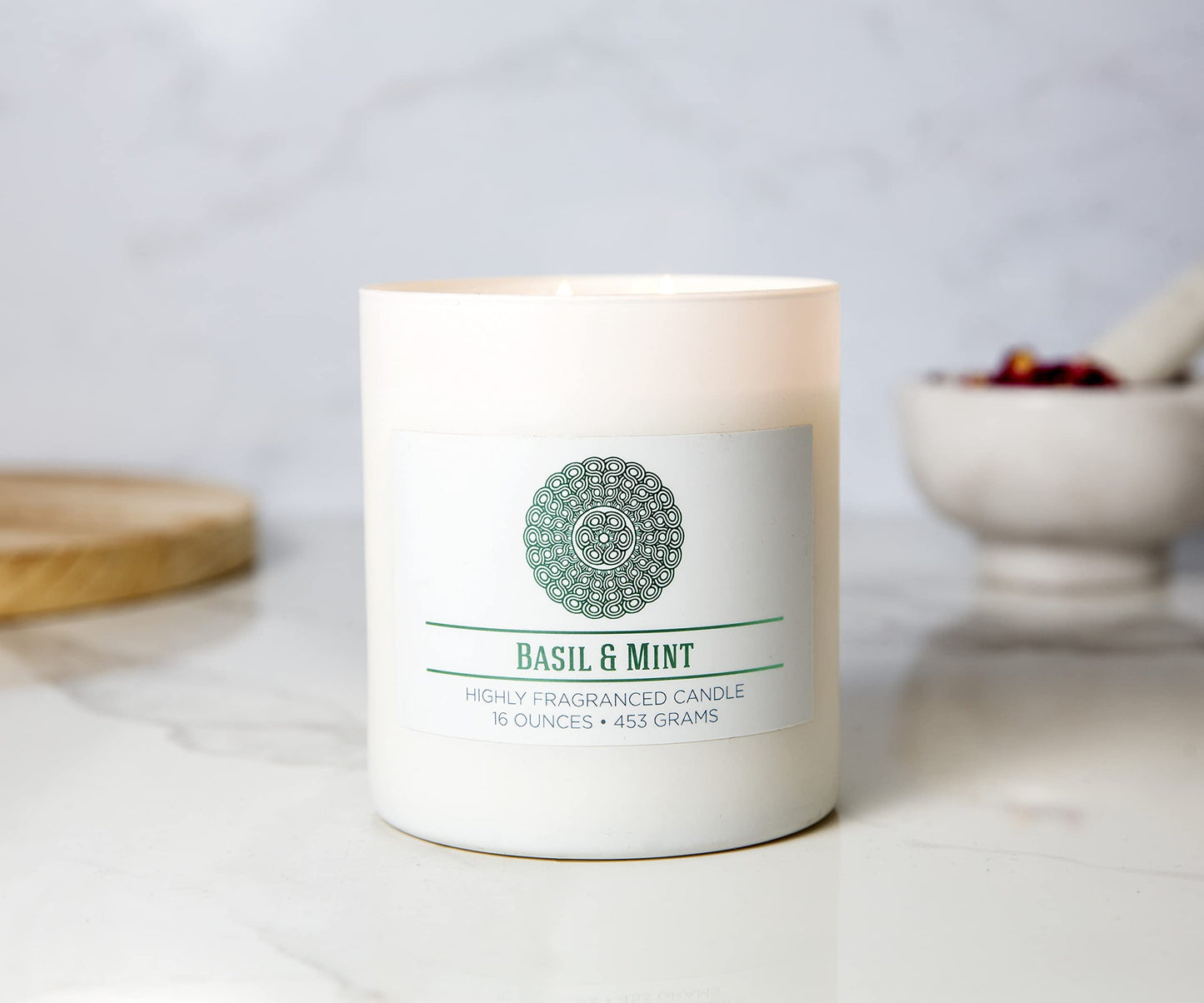 CAROLINA Basil & Mint Scented Candle, 16 oz Wellness Relaxing Aromatherapy Candle, 2 Wick White Jar Soy Blend Wax, Candles for Home, 60H Burn - Made in The USA