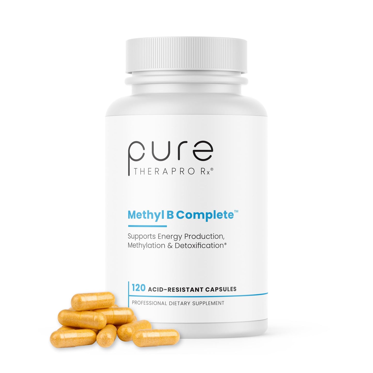 Pure TheraPro Rx Methylated B Complex Vitamins Made in USA | Methyl B Complete Quatrefolic 5-MTHF Folate, B12 Methylcobalamin, TMG Trimethylglycine, Methylfolate | Pharm Grade