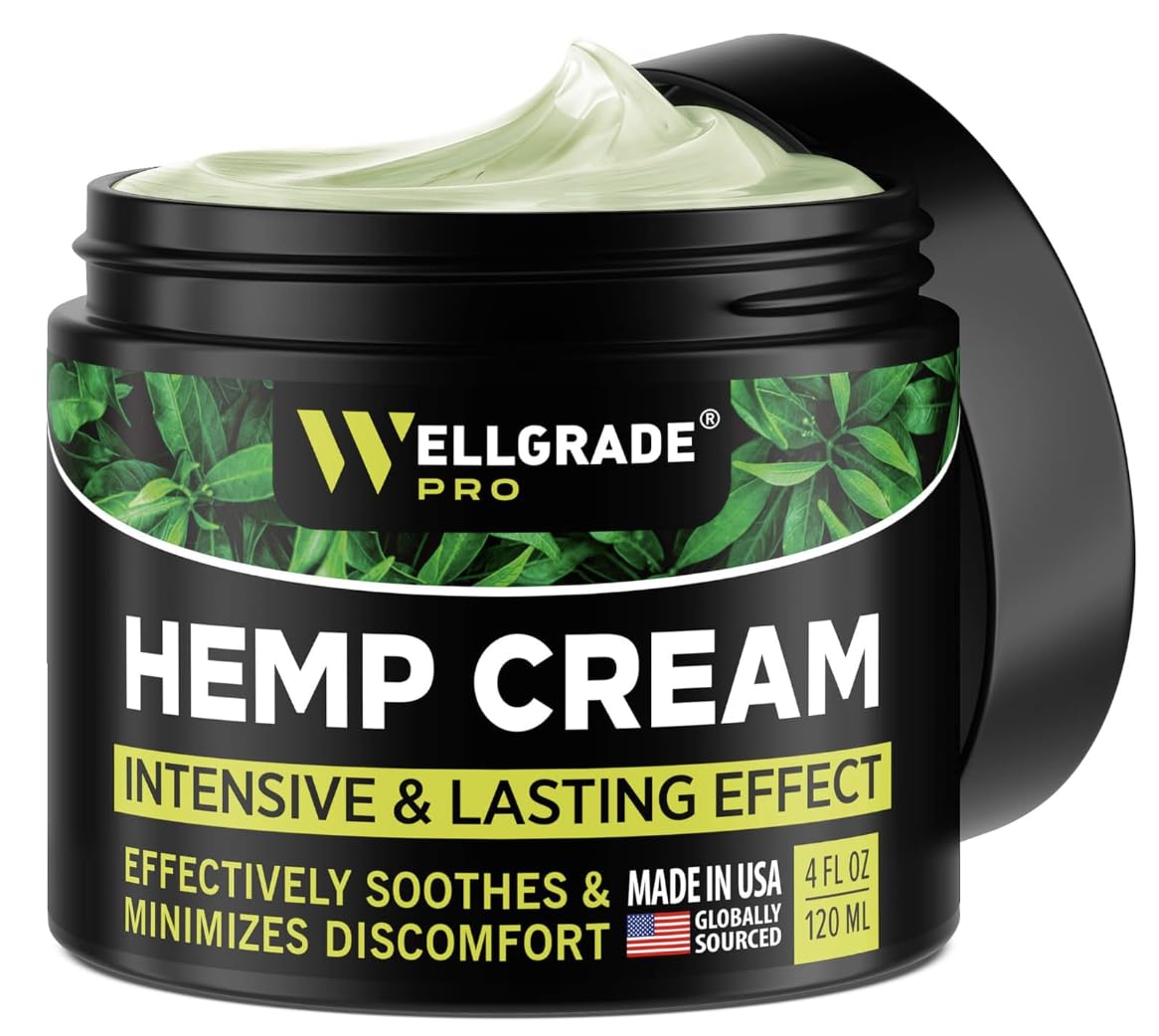WELLGRADE PRO Hemp Cream - Made in USA - Natural Hemp Extract Cream - for Knees, Joints and Lower Back - Hemp Oil Extract Cream with Arnica, MSM & Menthol, 4 Fl Oz (1)