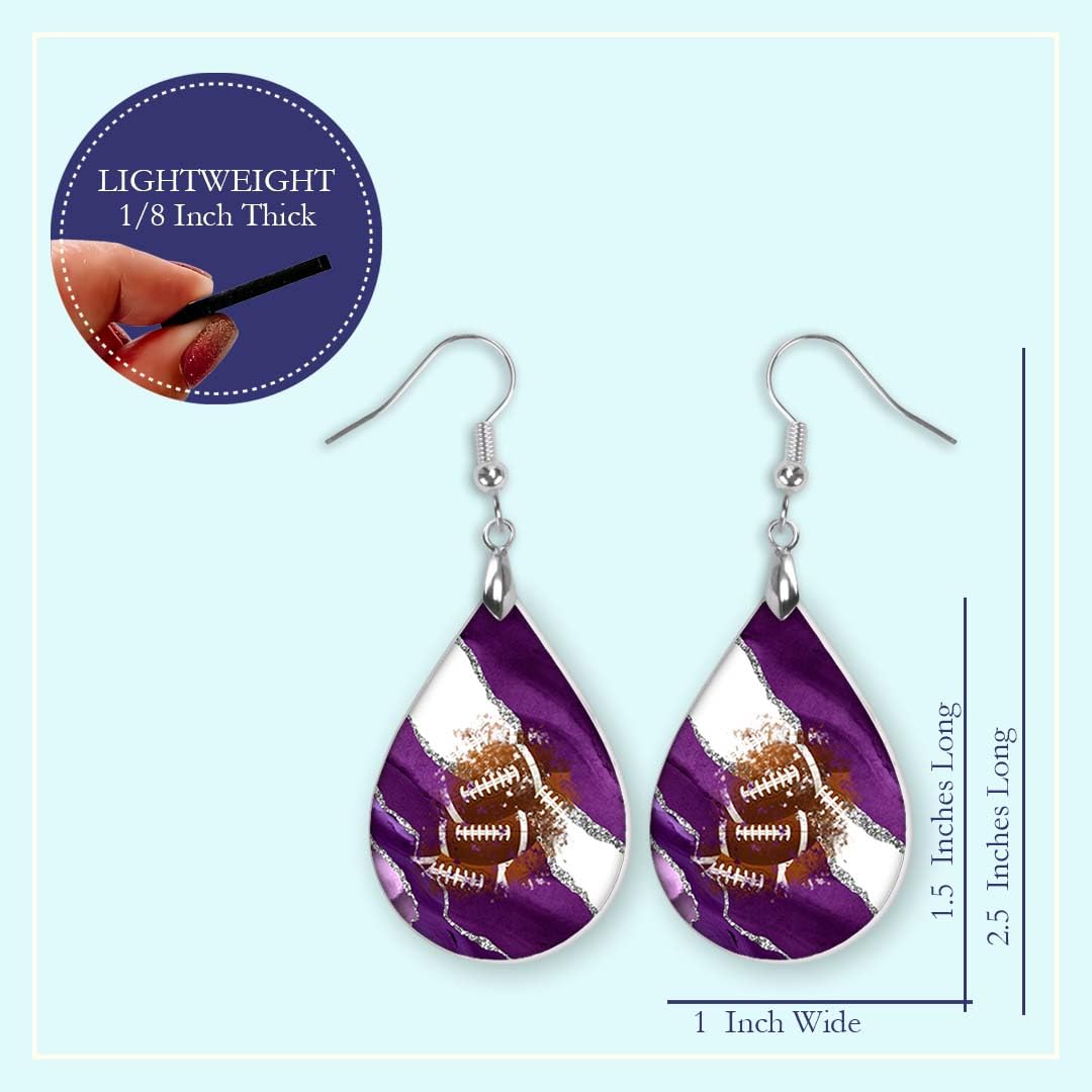 Purple Football Earrings for Women College Gameday Jewelry Sports School Team Spirit Fan Gift Handmade by The Painted Pug (Purple White Silver)