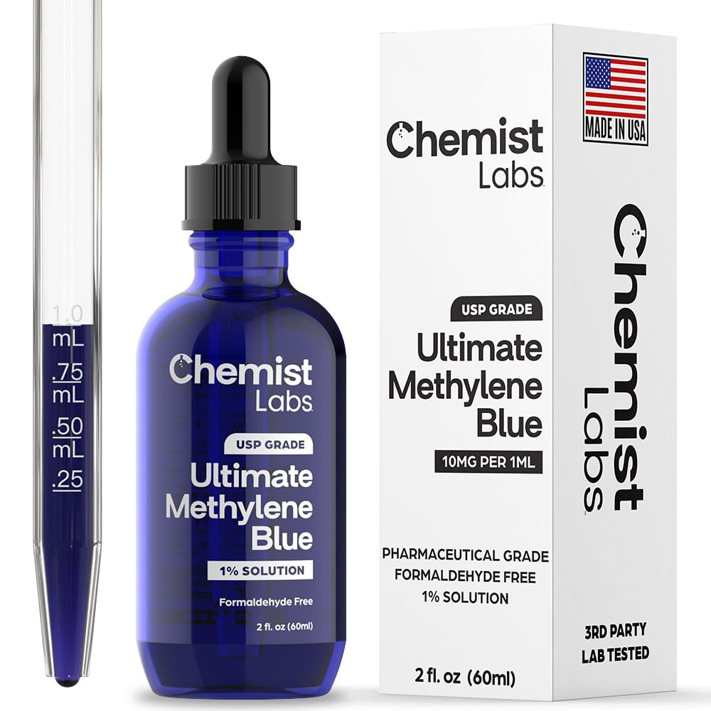 Chemist Labs Methylene Blue Drops Pharmaceutical Grade - 99% Purity USP Grade, Blue Methylene, Cellular & Mitochondrial Support, Third-Party Tested, Made in USA, 2oz