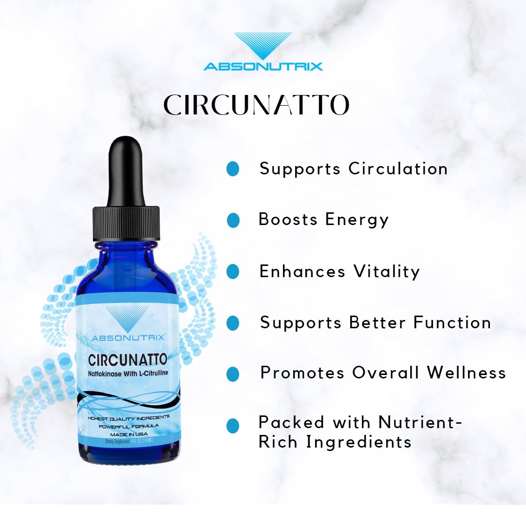 Absonutrix CircuNatto, 390 mg, 4 FL OZ Liquid, 302 Servings, Made in USA, Plant-Based Ingredients, Beta Vulgaris Root Extract, L-Citrulline, Serrapeptase, Gluten-Free, Non-GMO, GMP Certified