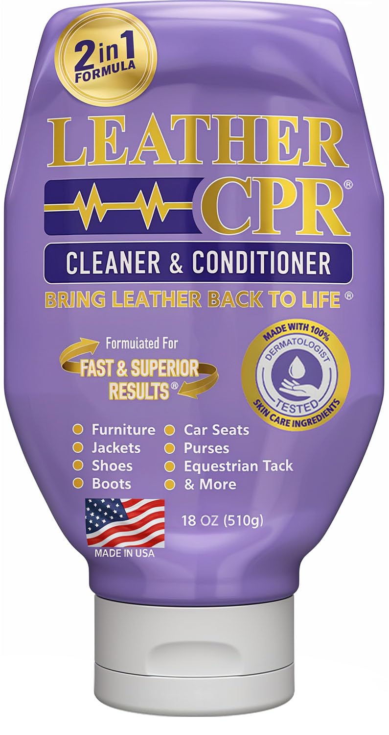 Leather CPR Cleaner and Conditioner - Made in USA, Leather Furniture Cleaner and Conditioner for Couch, Purses, Shoes, Jackets, Cars, Leather Restore