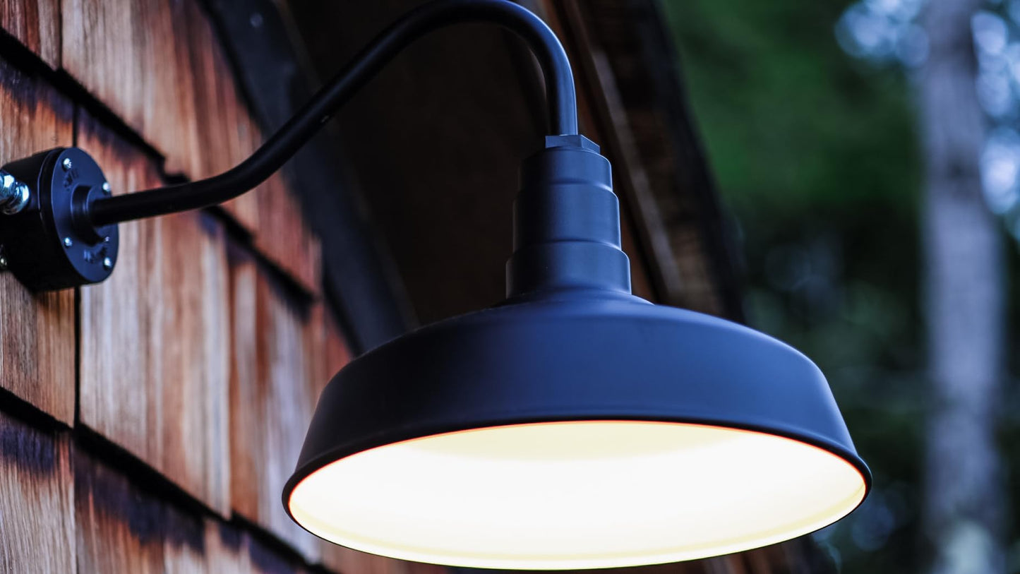 Steel Lighting Co. Gardena Barn Light | Outdoor Wall Mounted | 16" Dome | 16" Gooseneck | Farmhouse Light Made in America