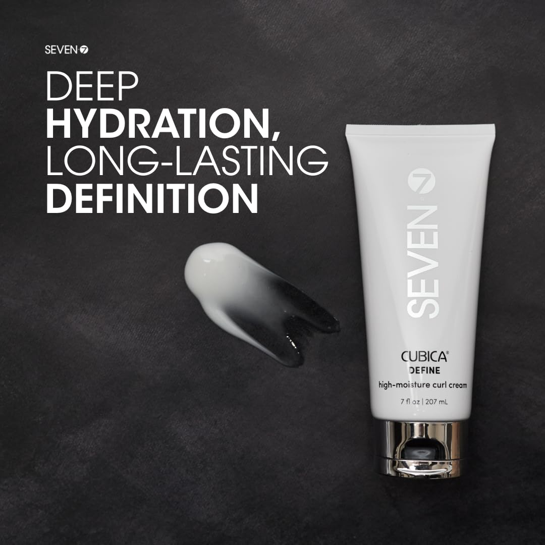 SEVEN Haircare CUBICA DEFINE High Moisture Curl Cream, Anti-Frizz Curl Defining Cream for Curly Hair, Moisturizing Hair Curling Cream for Enhancing Curls, Shea Butter + Argan Oil, Made in USA, 7oz