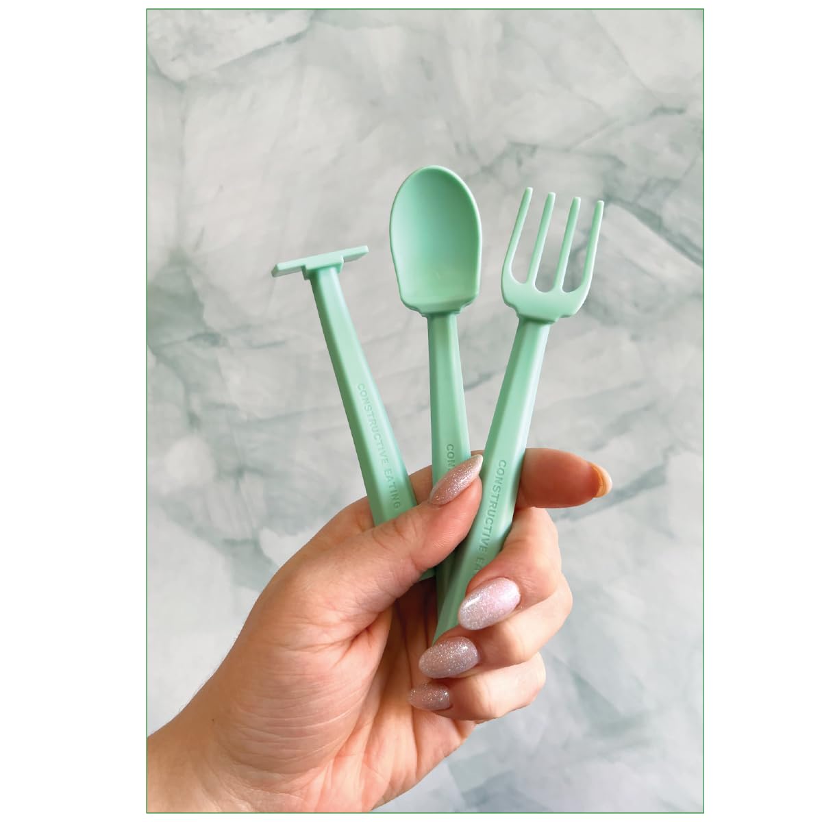 Constructive Eating Training Utensils - Made in USA - Seafoam Green - Turtle