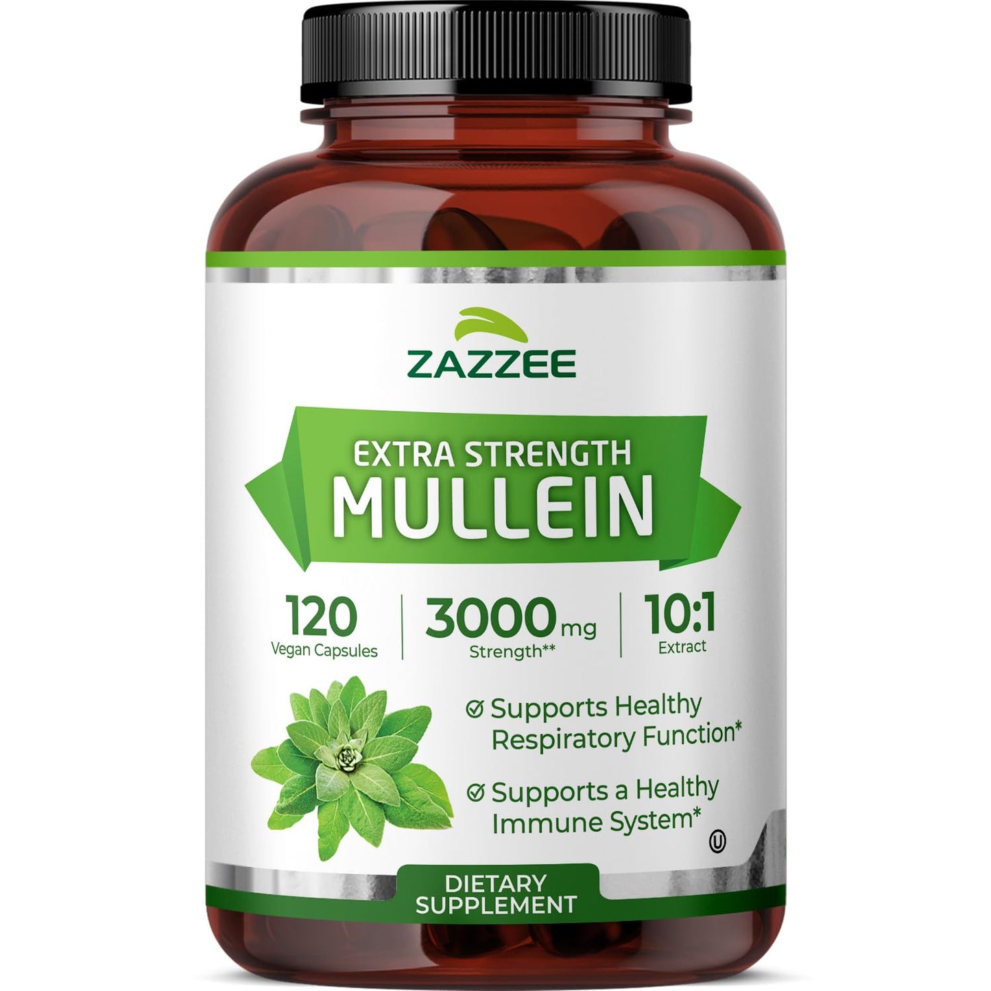 Zazzee Extra Strength Mullein 10:1 Extract, 3000 mg Strength, 120 Vegan Capsules, 4 Month Supply, Standardized 10X Extract, 100% Pure Leaf Powder, All-Natural and Non-GMO, Made in The USA