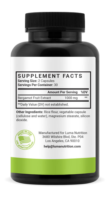 Luma Nutrition Citrus Bergamot 1000mg - Citrus Bergamot Supplement - Made in The USA - Veteran Owned - 60 Capsules