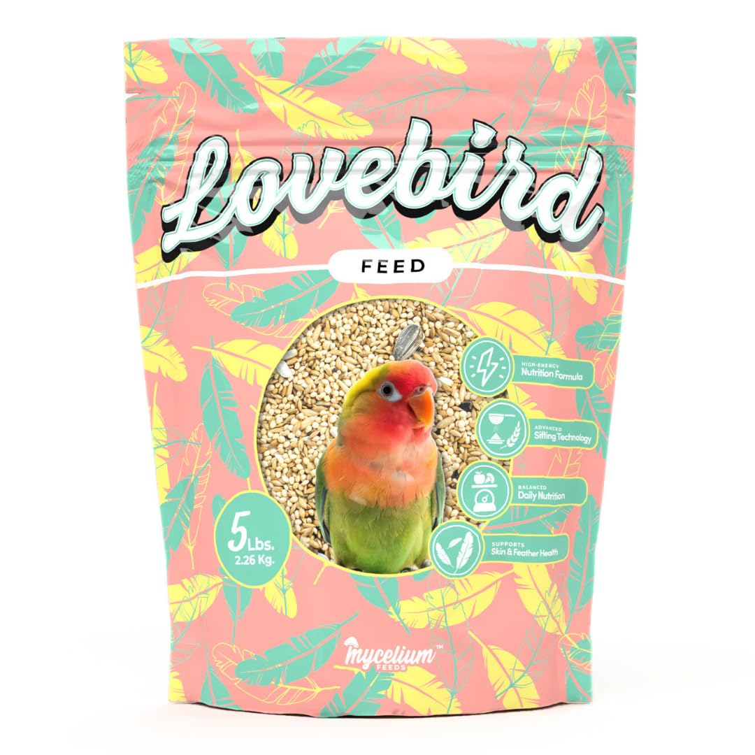 Mycelium Lovebird Feed (5 LB Bag) | Organic, Clean Seed Blend for Lovebirds & Small Parrots | Supports Skin & Feather Health | Non‑GMO, Shell-Free Nutrition | USA Made