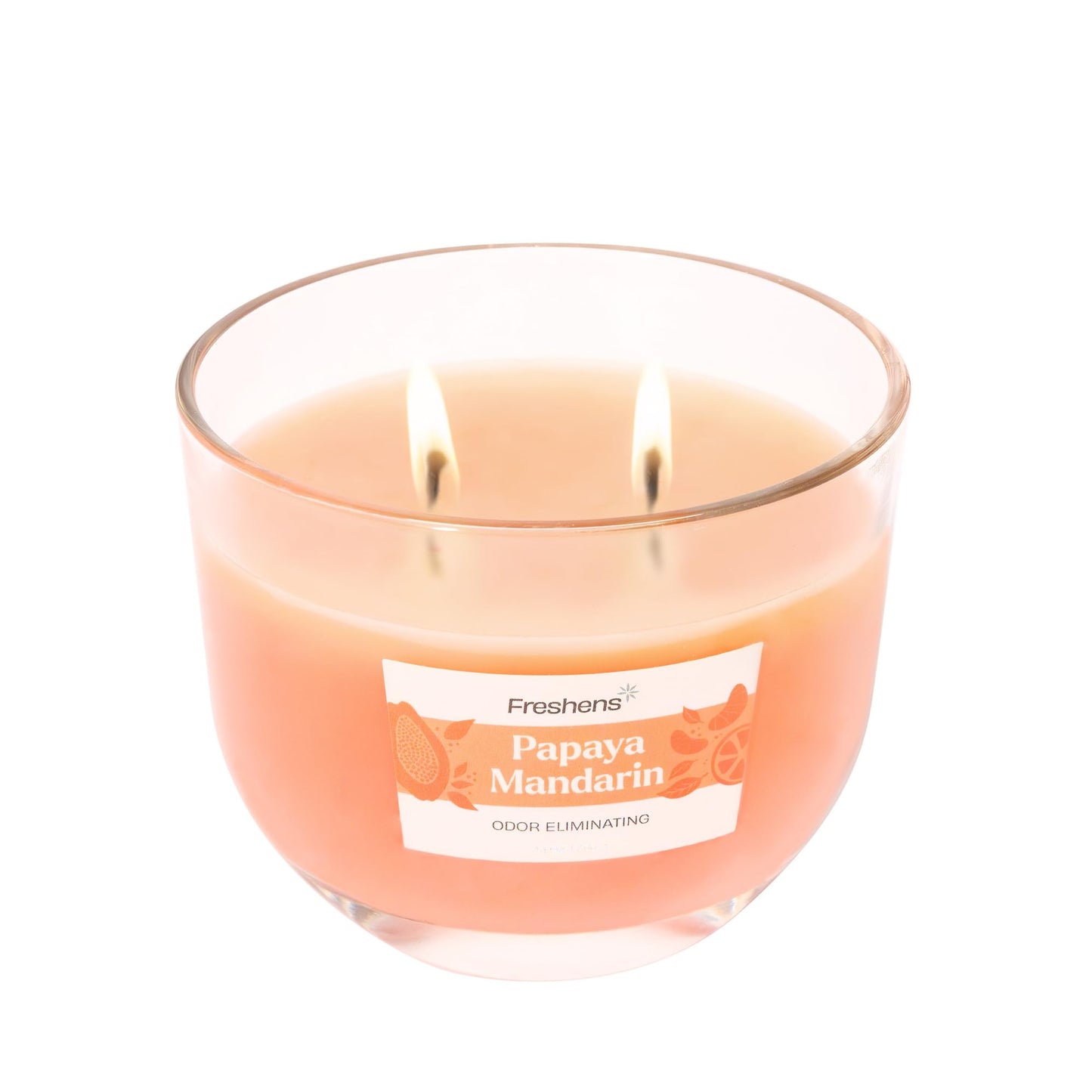 Carolina Freshens Papaya Mandarin Odor Eliminating Highly Fragranced Candle for Home Scented, Eliminates 90% of Pet, Smoke, Food and Other Smells Quickly, 2 Wick, 14 oz - Made in The USA