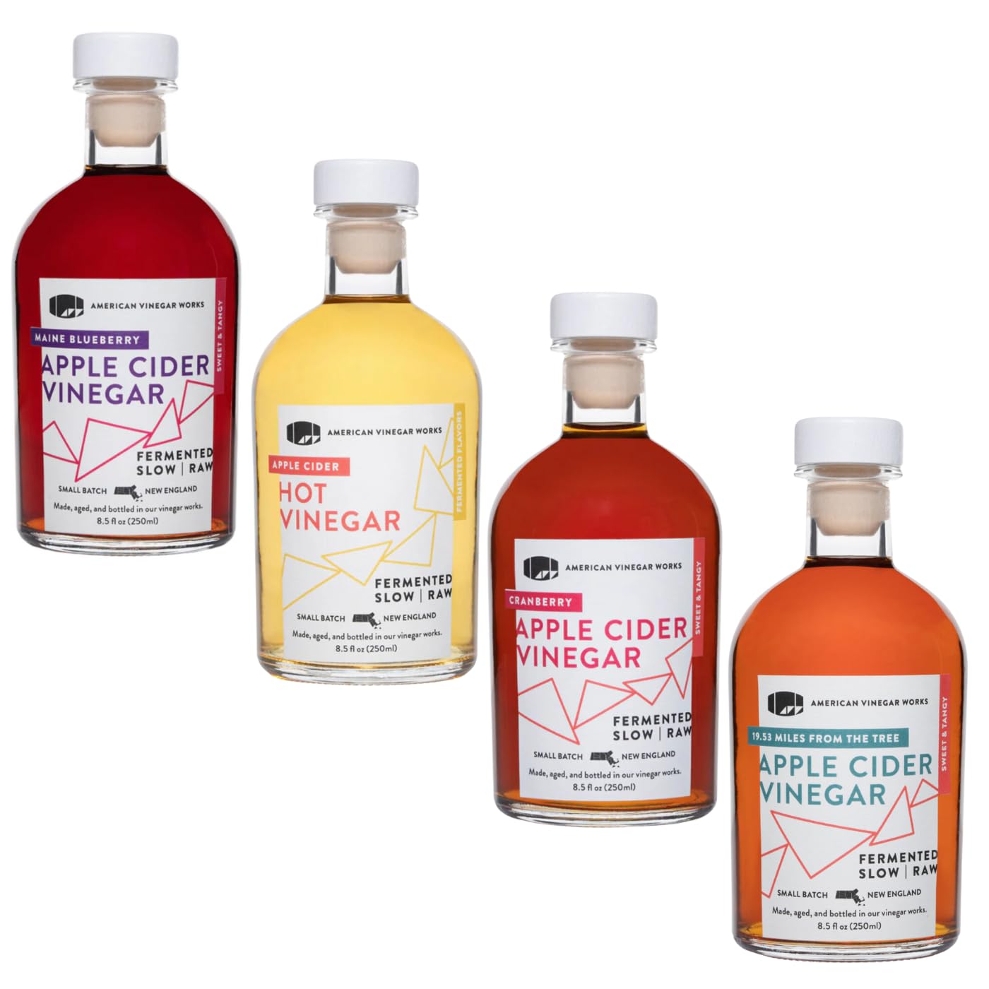 American Vinegar Works - Cider Lovers Vinegar - Includes Apple, Cranberry Apple, Hot Apple, and Wild Blueberry Vinegars Packed in a Custom Box - Great for Gifts - 8.5 oz Bottles - 4 Pack