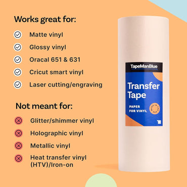 Paper Transfer Tape for Vinyl, 36 inch x 300 feet, Medium-High Tack Application Tape with Layflat Adhesive for Vinyl Letters, Decals, and Graphics