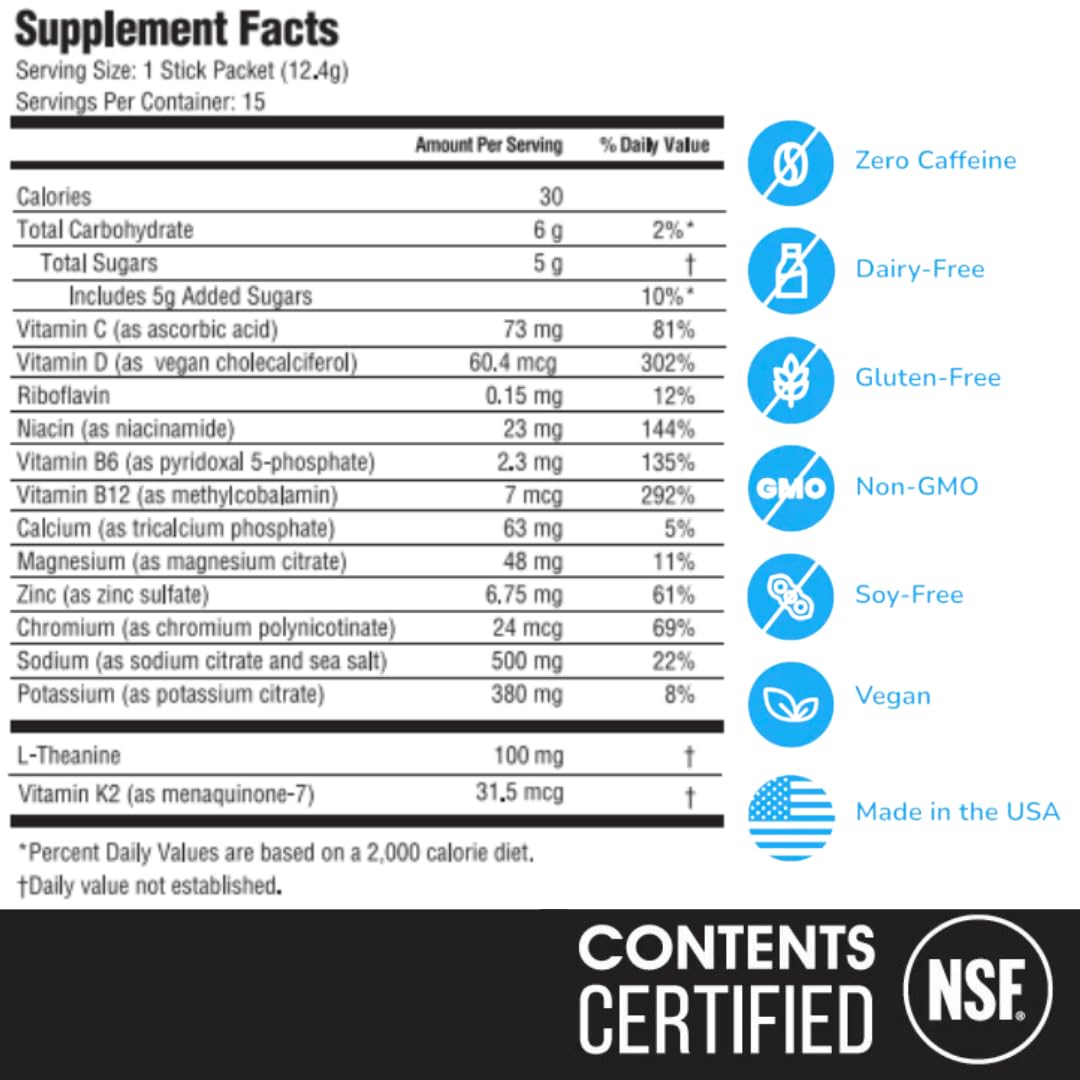 Hyburst Electrolyte & Vitamin Supplement Powder, Drink Mix with B12, L-Theanine, D3, K2, Zinc, Magnesium, Potassium, Supports Calm Focus & Energy, Citrus Variety Pack, 15 Pack