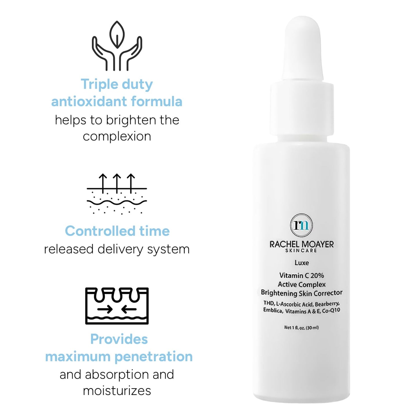 Rachel Moayer Luxe Vitamin C 20% Serum - Brightening Skin Corrector, Dark Spot Remover for Face, Anti-Aging, Vitamin C Brightening Serum