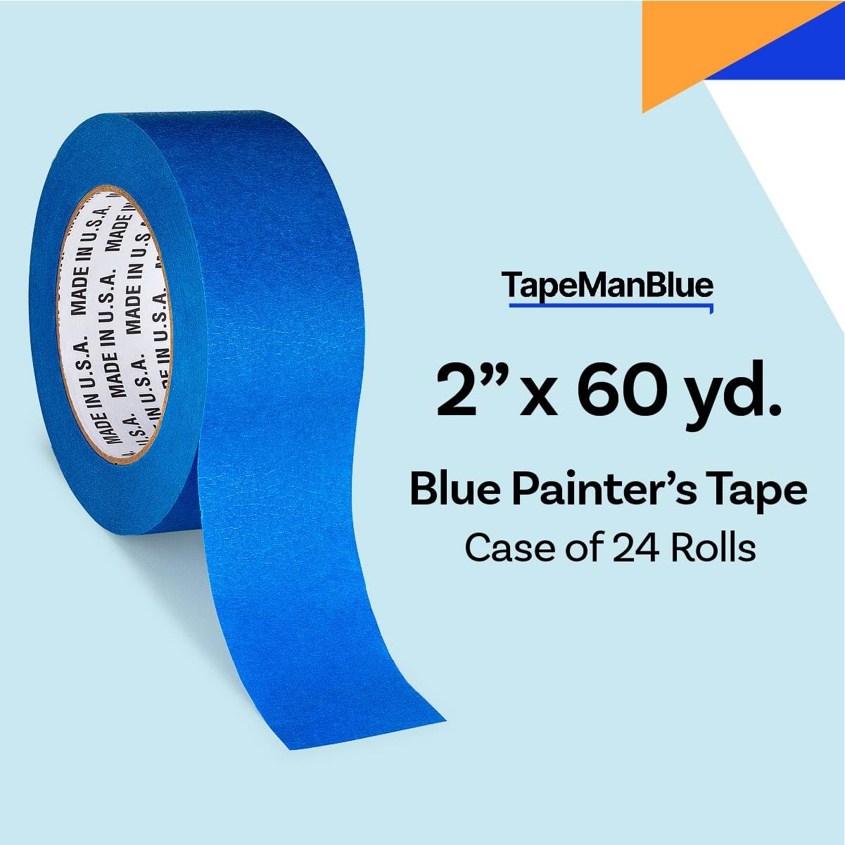 Blue Painters Tape 2 inch x 60 Yards - Case of 24 Rolls, Made in The USA (1.88 inch/48mm), Bulk Painters Tape, Leaves No Residue Behind, UV-Resistant, Sharp Paint Lines