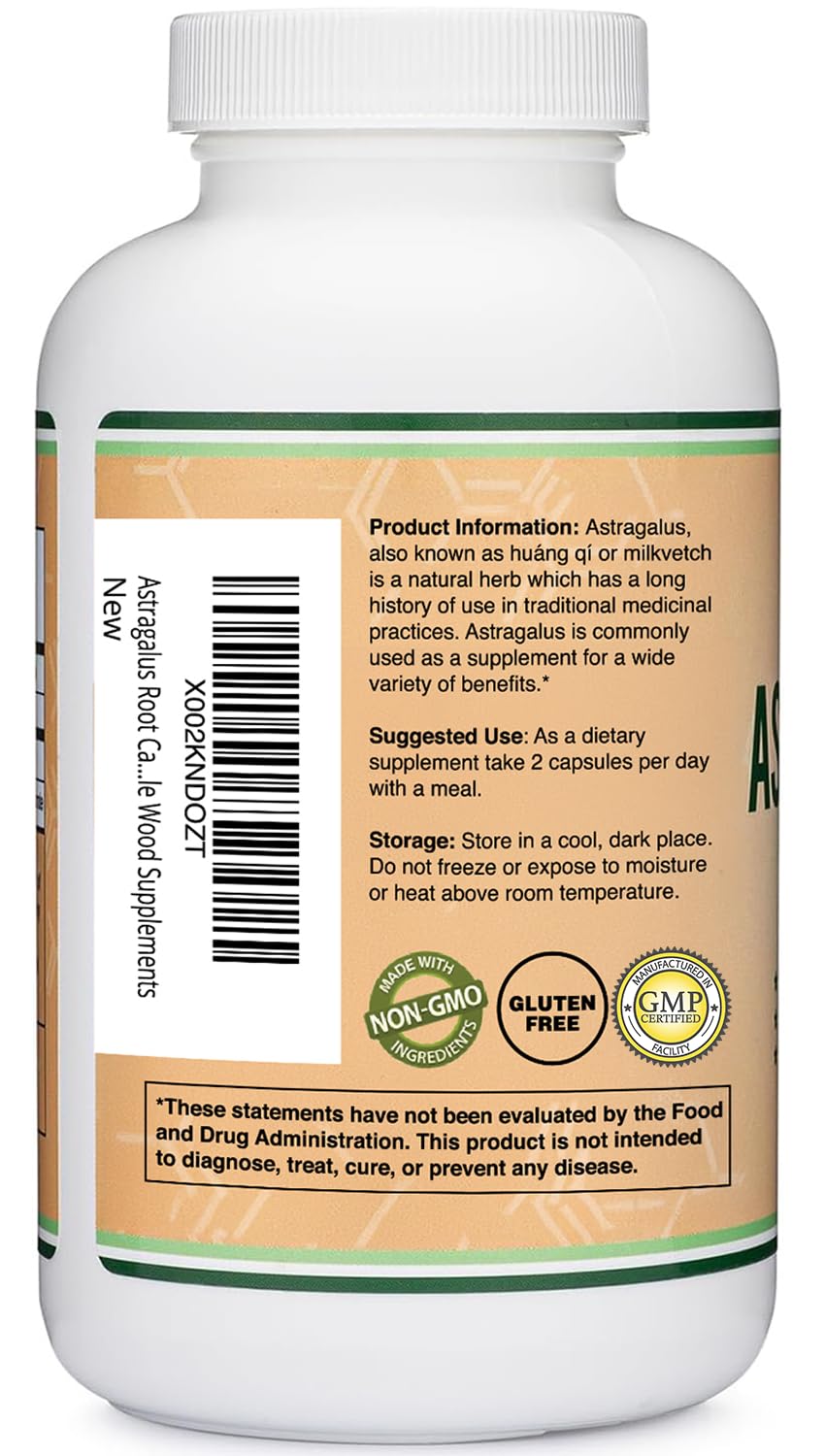 Double Wood Supplements Immune Boosting Astragalus 500mg 180 Capsules - Rich in Flavonoids and Polysaccharides - Non-GMO, Gluten Free, Third Party Tested