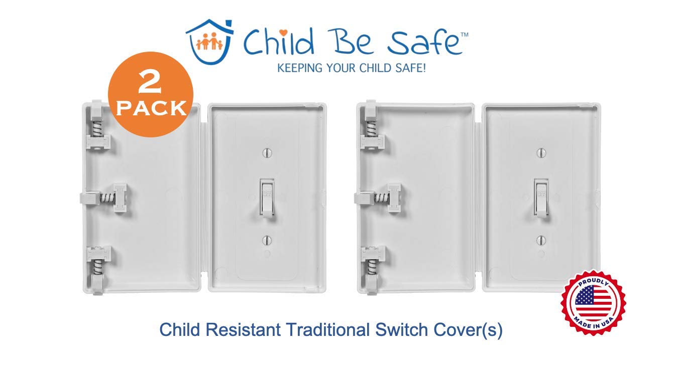 Child Be Safe, Baby Toddler Pet Resistant Electrical Safety Cover Guard for Home and Business, Made in USA, Traditional Standard Toggle Light Switch (2 Count, White)