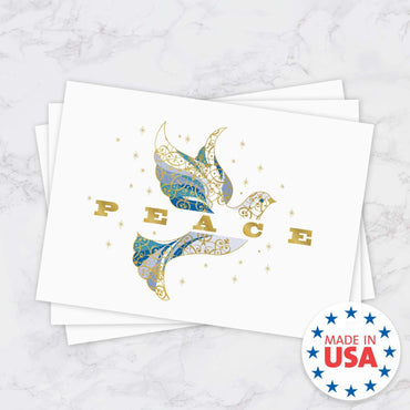 Canopy Street Masterpiece Elegant Dove Christmas Cards / 15 Religious Dove Holiday Cards Set With Gold Foil And White Envelopes / 5 5/8" x 7 7/8" Greeting Cards With Inside Verse