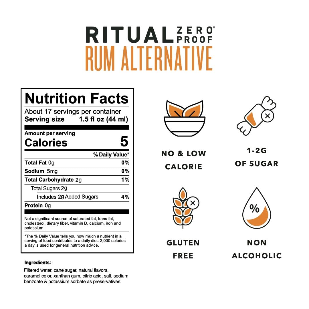 RITUAL ZERO PROOF Rum Alternative | Award-Winning Non-Alcoholic Spirit | 25.4 Fl Oz (750ml) | Only 5 Calories | Sustainably Made in USA | Make Alcohol Free Cocktails