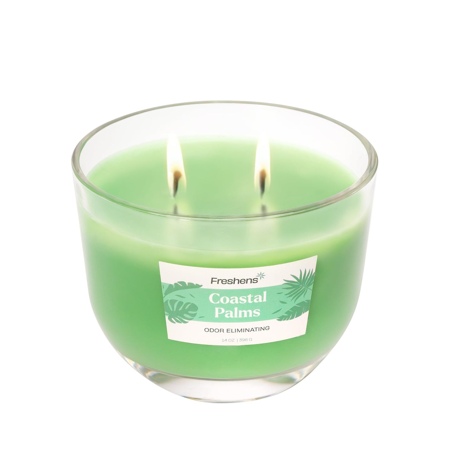 Carolina Freshens Coastal Palms Odor Eliminating Highly Fragranced Candle for Home Scented, Eliminates 90% of Pet, Smoke, Food and Other Smells Quickly, 2 Wick, 14 oz - Made in The USA