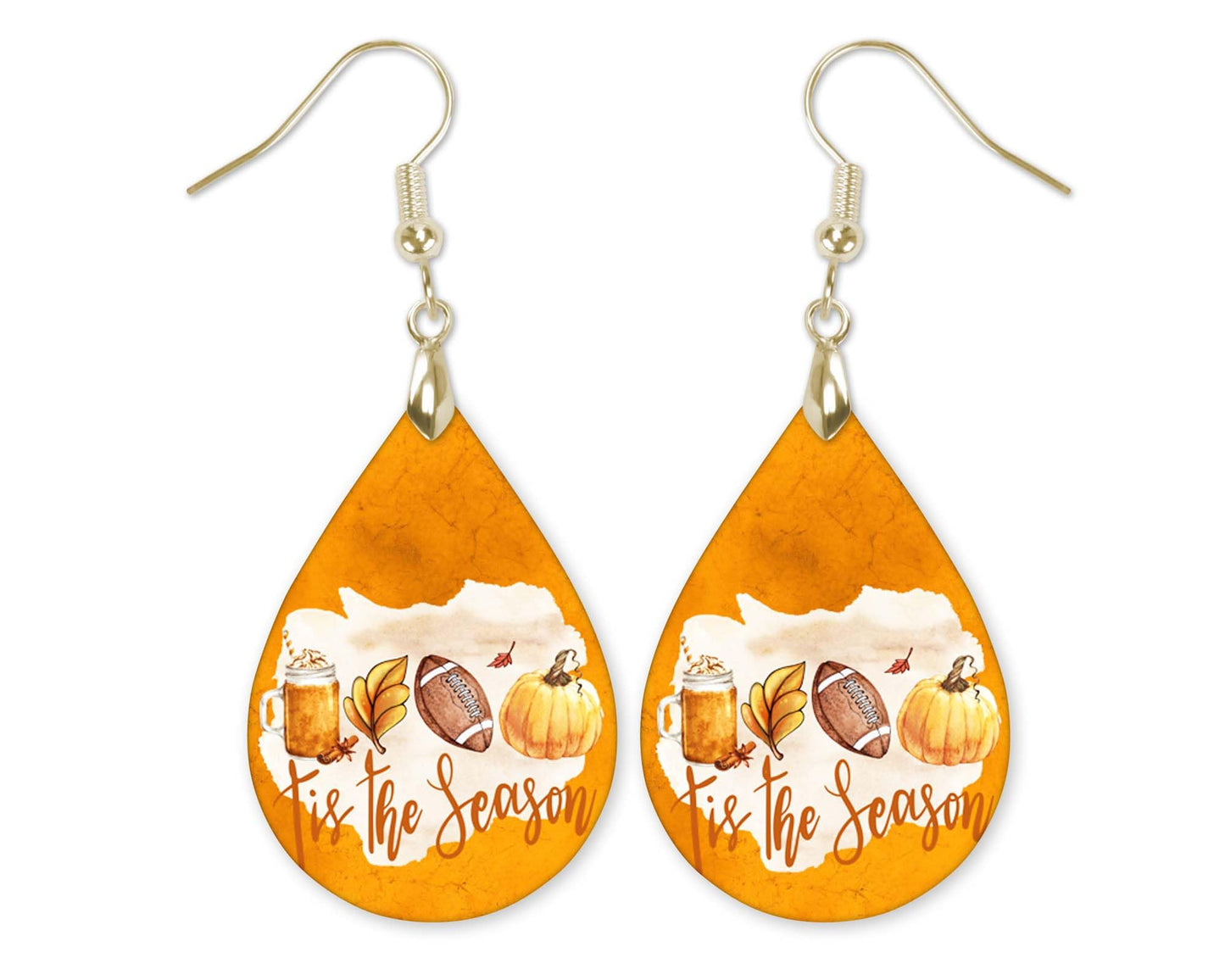 Tis the Season Fall Earrings for Women Thanksgiving Autumn Football PSL Lightweight Teardrop Dangle Fun Colorful Statement Jewelry Handmade by the Painted Pug (Fall Tis the Season)