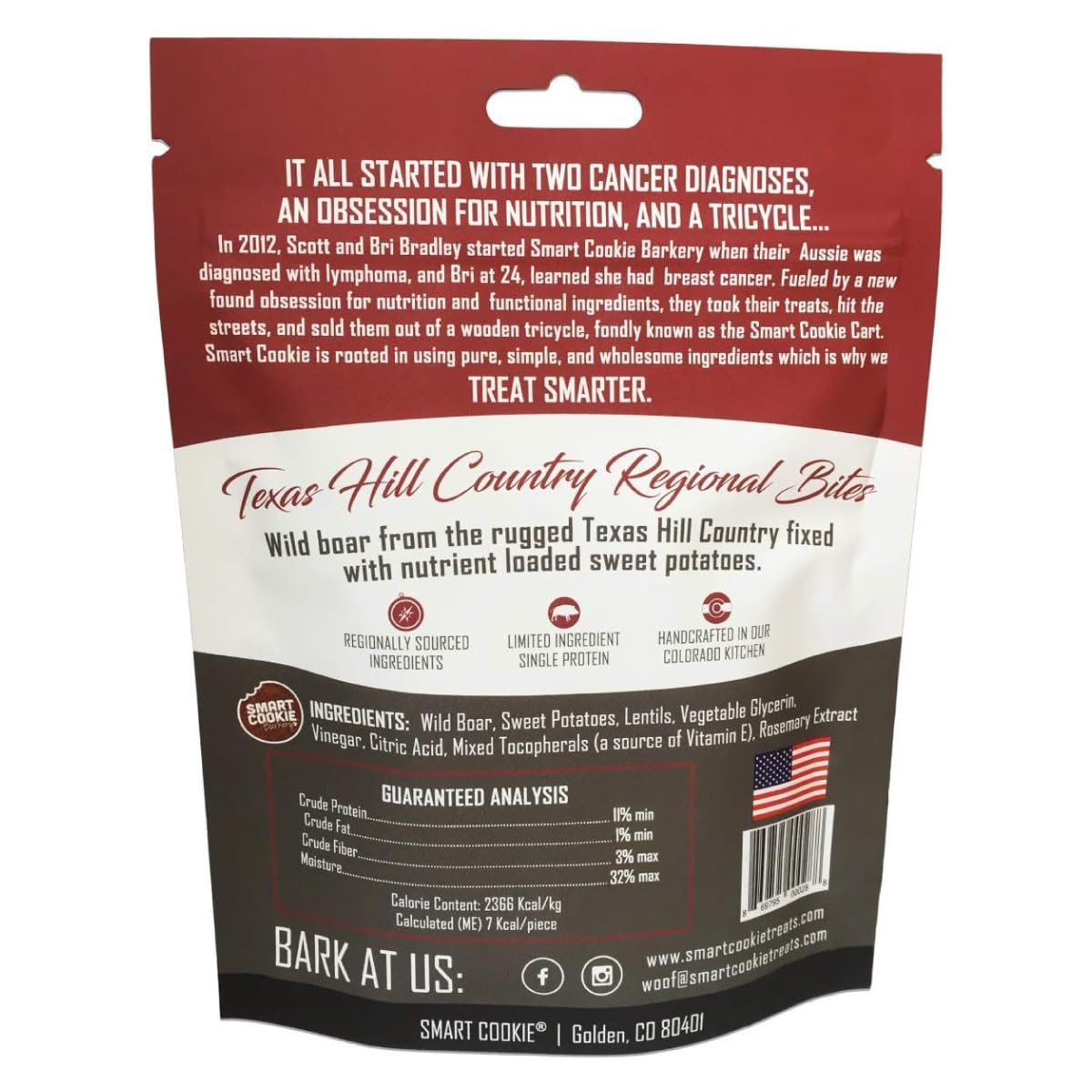 Smart Cookie All Natural Dog Treats - Wild Boar & Sweet Potato - Training Treats for Dogs with Allergies, Sensitive Stomachs - Soft Dog Treats, Chewy, Grain Free, Human-Grade, Made in USA - 5oz Bag
