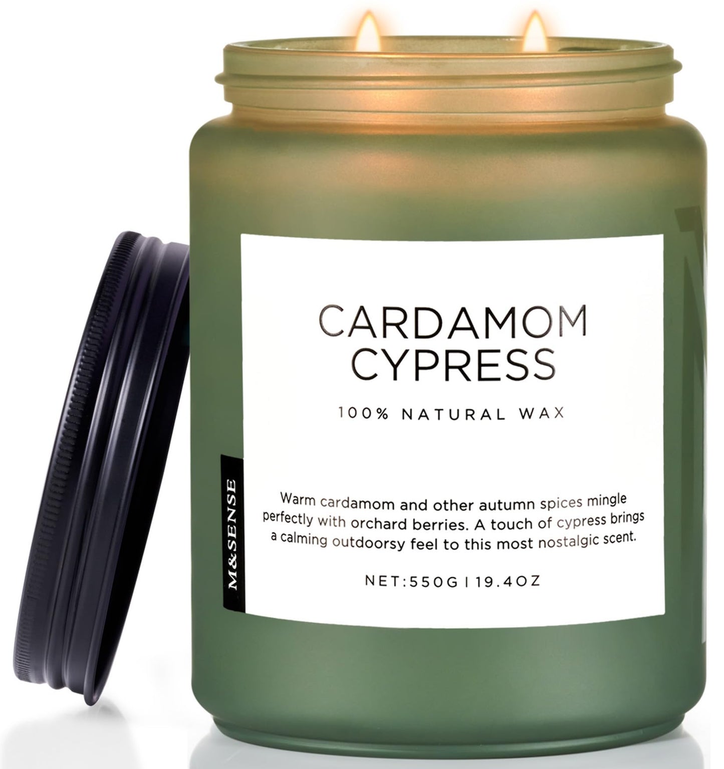 M&SENSE Spice Cardamom Cypress Large Soy Candles for Home Scented 2 Wick Large Soy Natural Candles 19.4oz 110 Hours Long Lasting Slow Burning, Christmas Holiday Woody Scented Winter Gifts