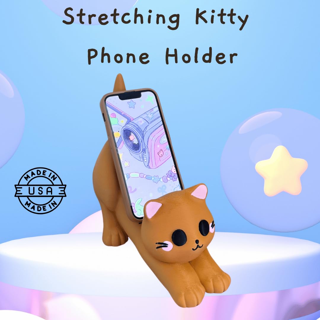 Stretching Kitty Phone Stand Holder | Cute Cat Phone Stand for Desks, Bedrooms, Living Rooms | Great for Video Chats | Made in USA