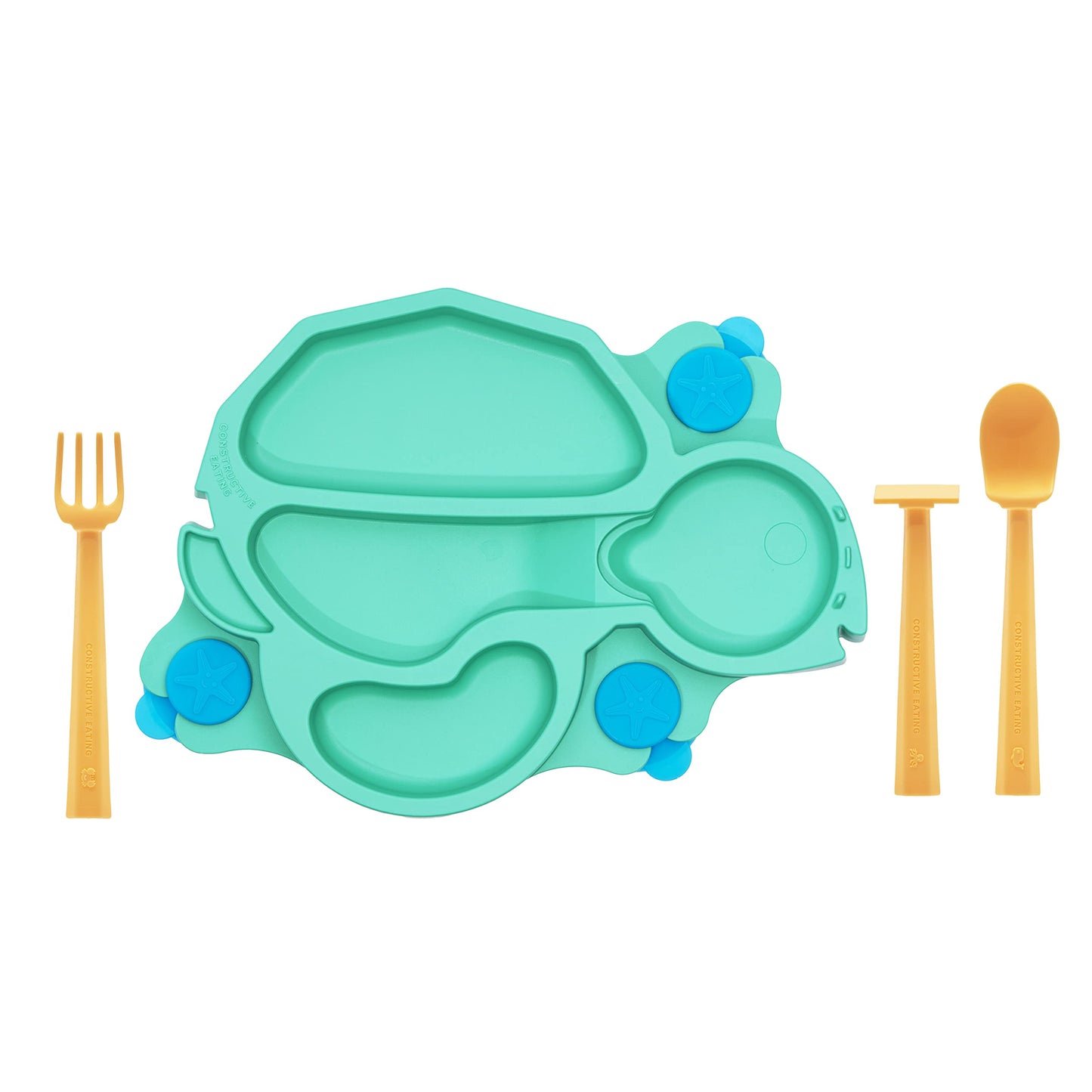 Constructive Eating Plate Made in USA | Constructive Baby | Kids Dinnerware Set, Green Turtle Plate | Divided Suction Plates for Toddlers – Made with Materials Tested for Safety
