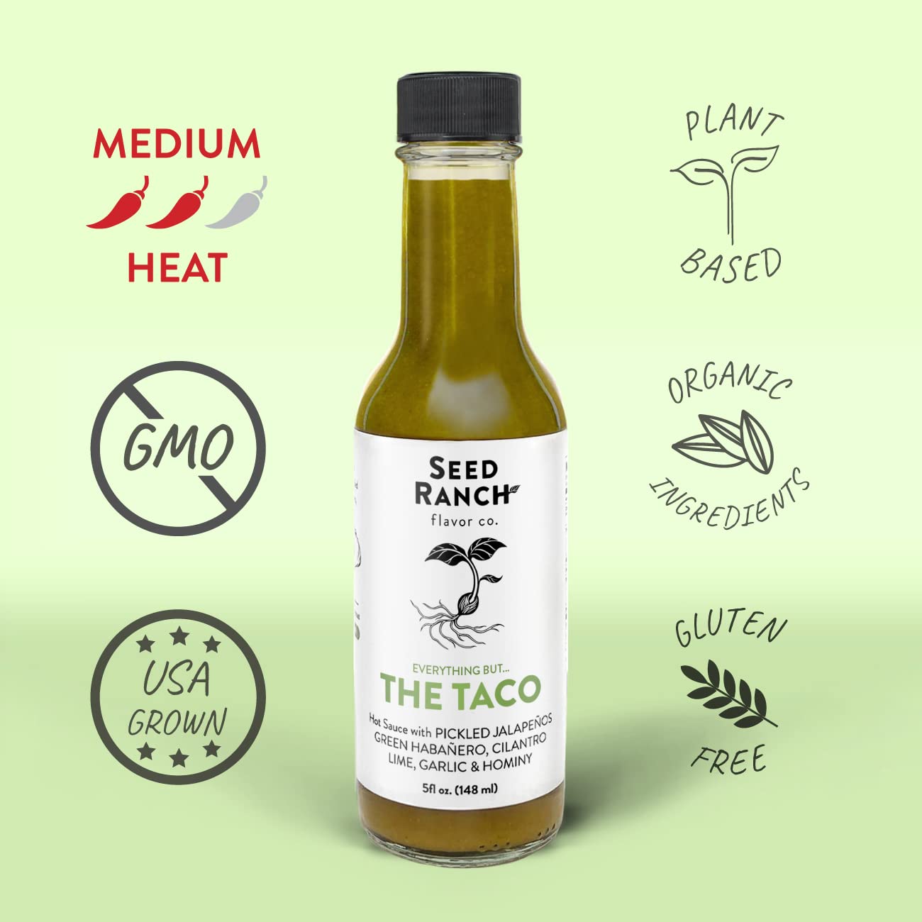 Seed Ranch Green Sauce Variety Bundle, 3 Pack - Thai Green, Hot Thai Green, Everything But The Taco - Ranging from Mild to Hot Heat, Organic Gourmet Hot Sauces, Vegan, Non-GMO, Gluten-Free
