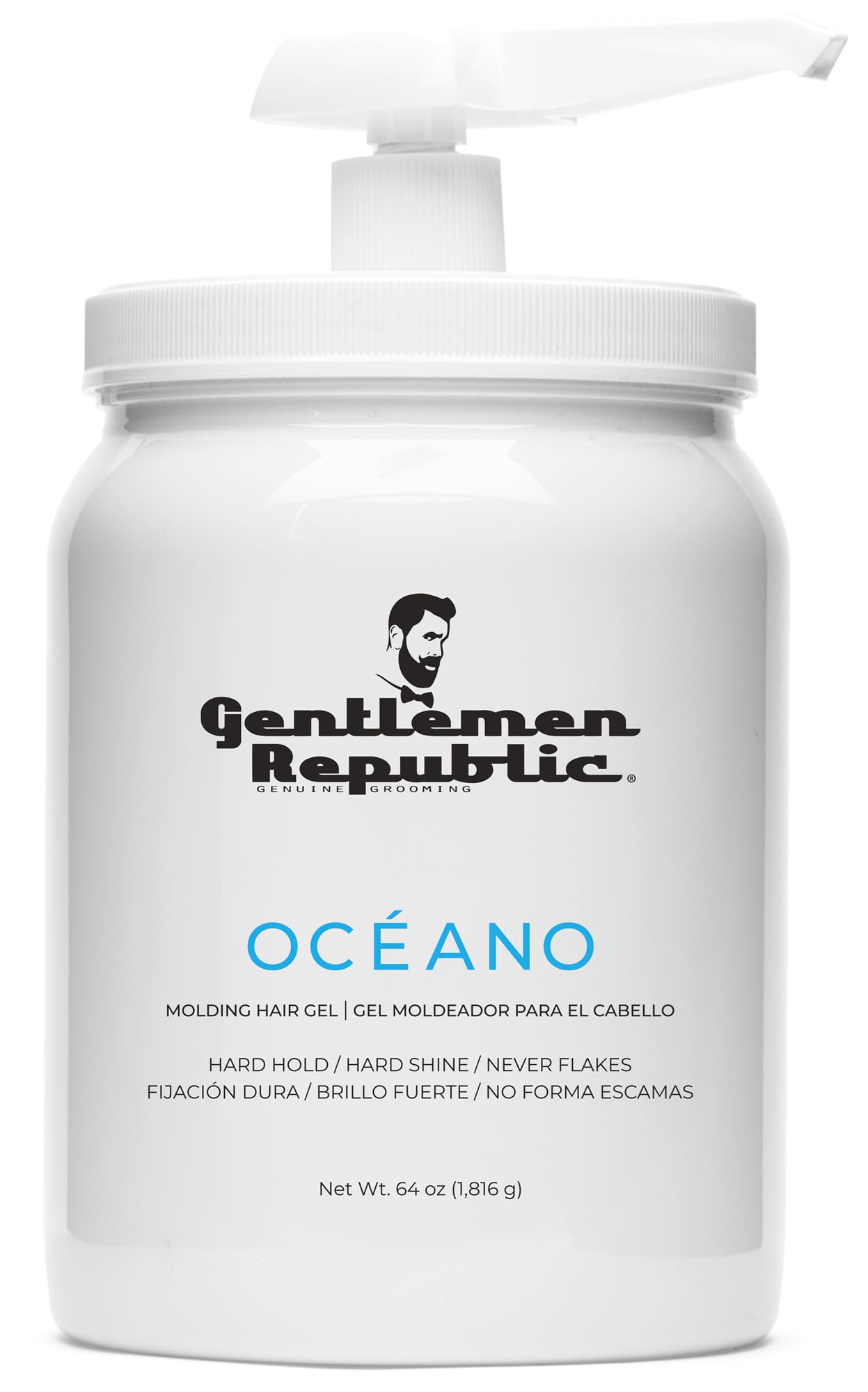 Gentlemen Republic Oceano Men's Hair Gel 64oz with Pump - Strong Touchable Hold and High Shine Styling Gel for Hair, 100% Alcohol-Free Professional Formula with Fresh Scent, Mens Hair Product
