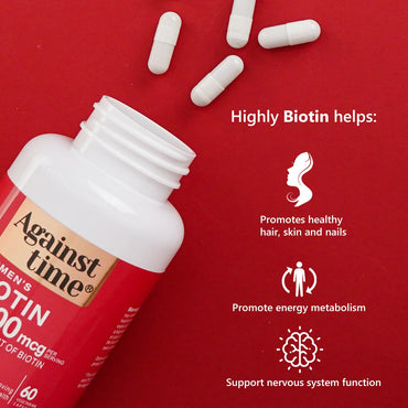 Against Time Biotin for Hair Growth Women 12000mcg Gummies - Hair Skin & Nails Vitamins, Vegan Hair Growth Supplements for Stronger Nails, Thicker Hair & Glowing Skin- Made in USA - 60 Capsules