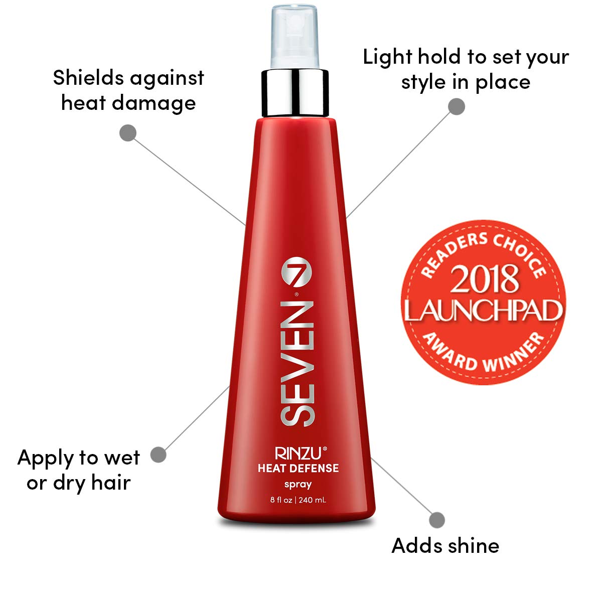 SEVEN Haircare RINZU Heat Defense Hair Spray, Heat Protection Spray for Hair with Castor Oil, Pro Vitamin B5, Shields Up to 450°F, Reduces Frizz, Adds Shine & Enhances Volume, Made in USA, 8 oz