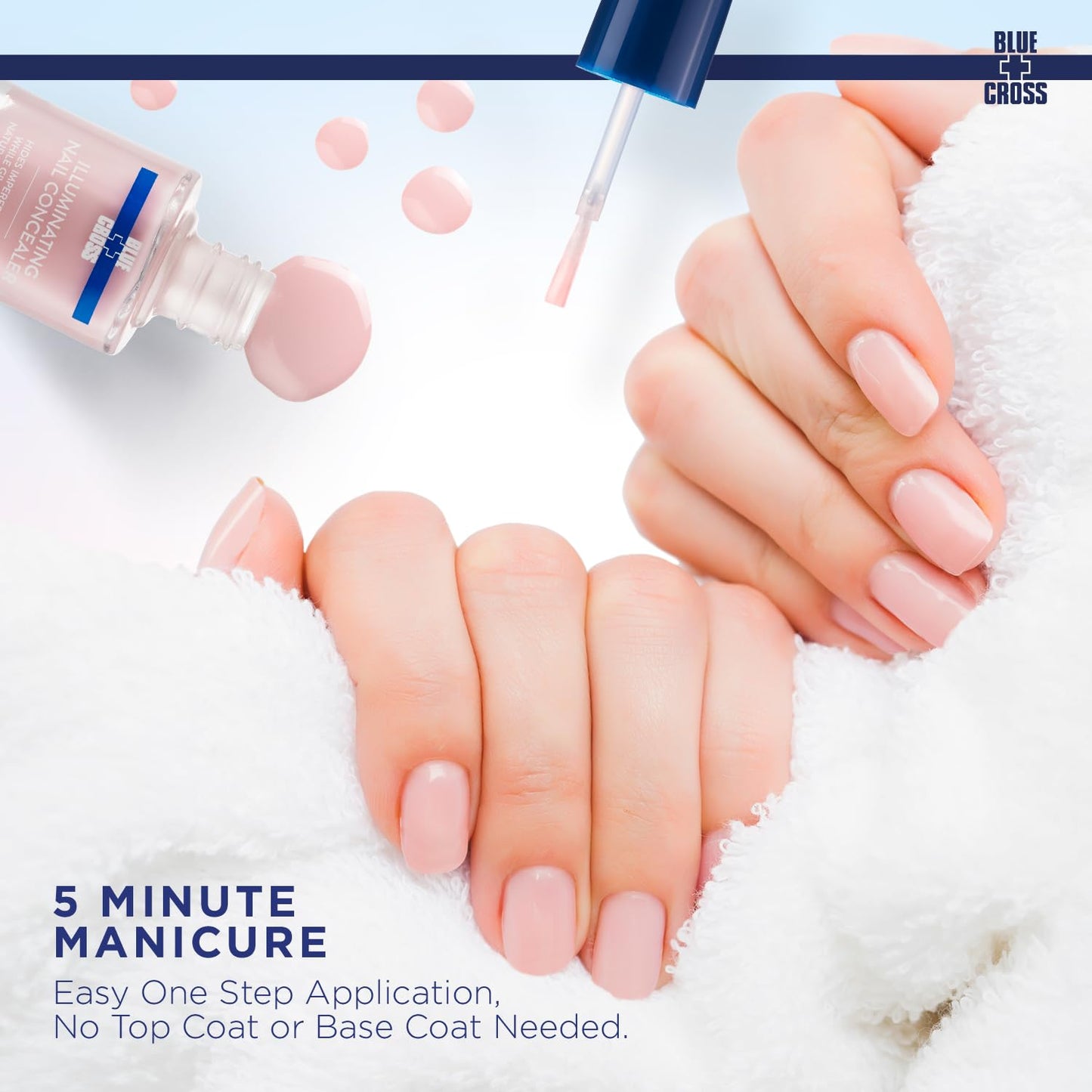 Blue Cross Illuminating Nail Concealer Polish, 5 Minute Manicure, Topcoat & Basecoat Nail Lacquer, Made in USA for Natural Shine, 0.45oz