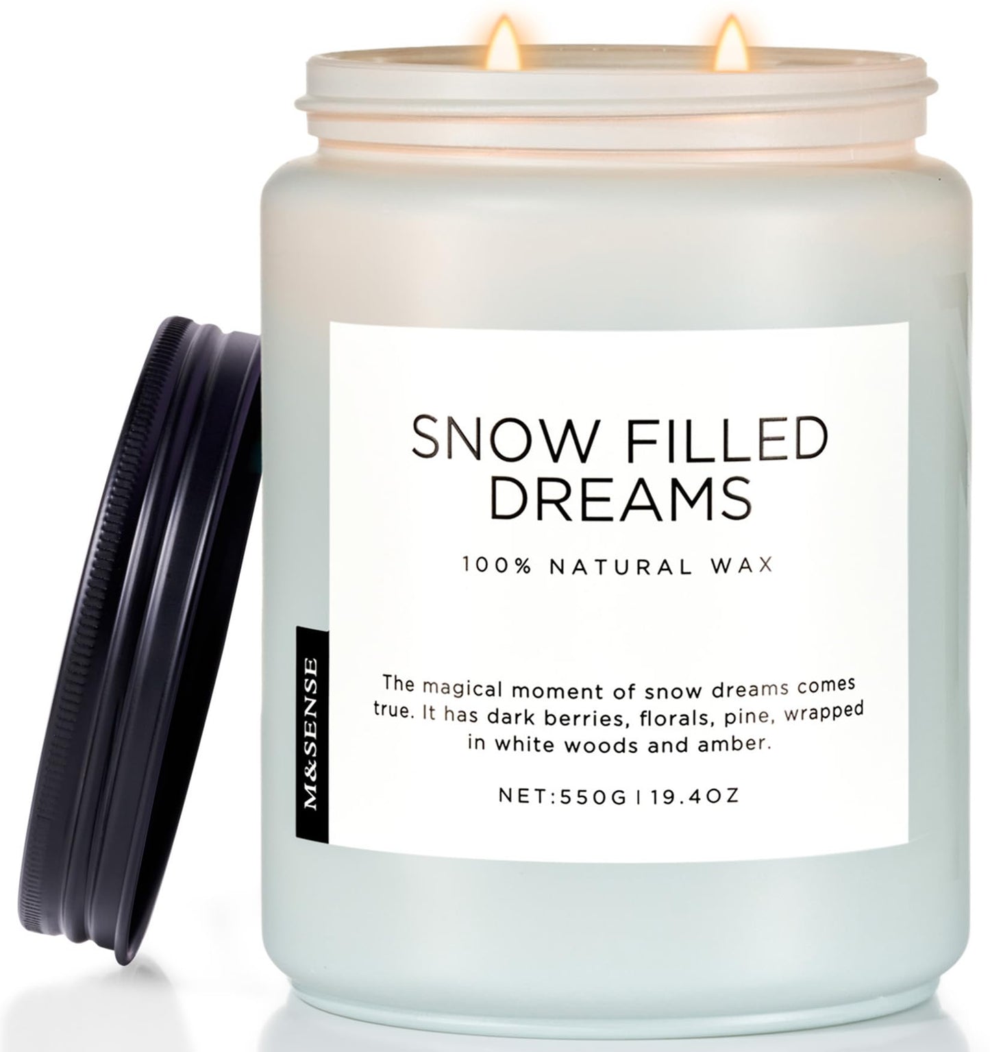 M&SENSE Snow Filled Dreams - Jasmine & Pine Large Scented Candles, 19.4oz 110 Hour Clean Non Toxic Long Lasting Candle Organic Natural Soy Wax Candle Gifts for Women Men