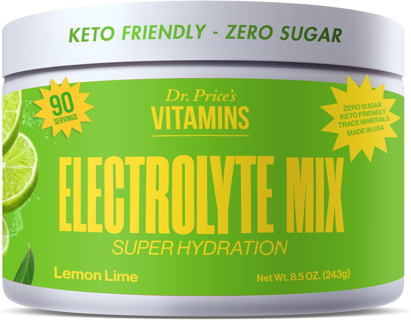 Dr. Price’s Electrolyte Mix | Sugar-Free Hydration Powder with 72+ Trace Minerals | No Sugar, Fast-Dissolving Electrolytes Powder Packets | Lemon-Lime, 90 Servings