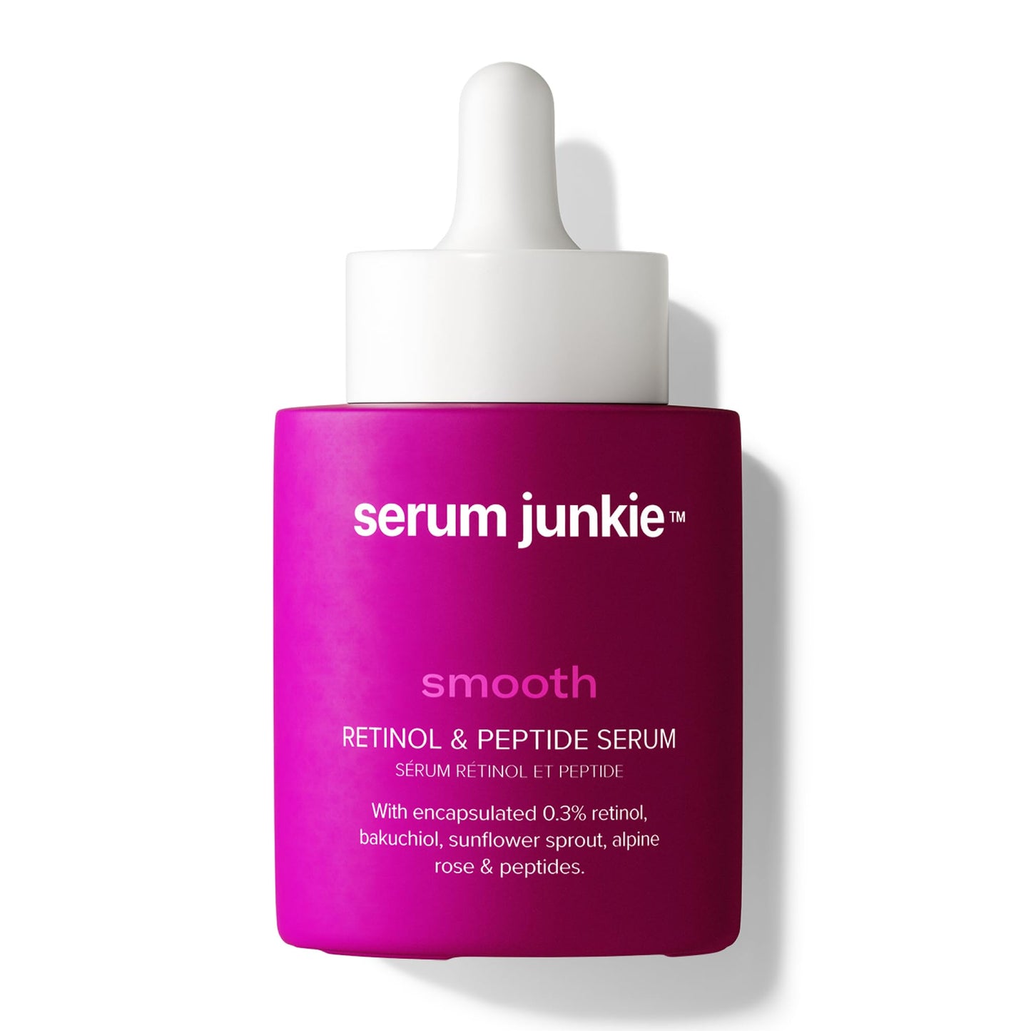 serum junkie SMOOTH Retinol and Peptide Serum with Encapsulated Retinol, Bakuchiol, Matrixyl 3000, Melatonin, Vitamin E, Anti-Aging, Targets Fine Lines, Uneven Texture, Dullness, 1 fl oz