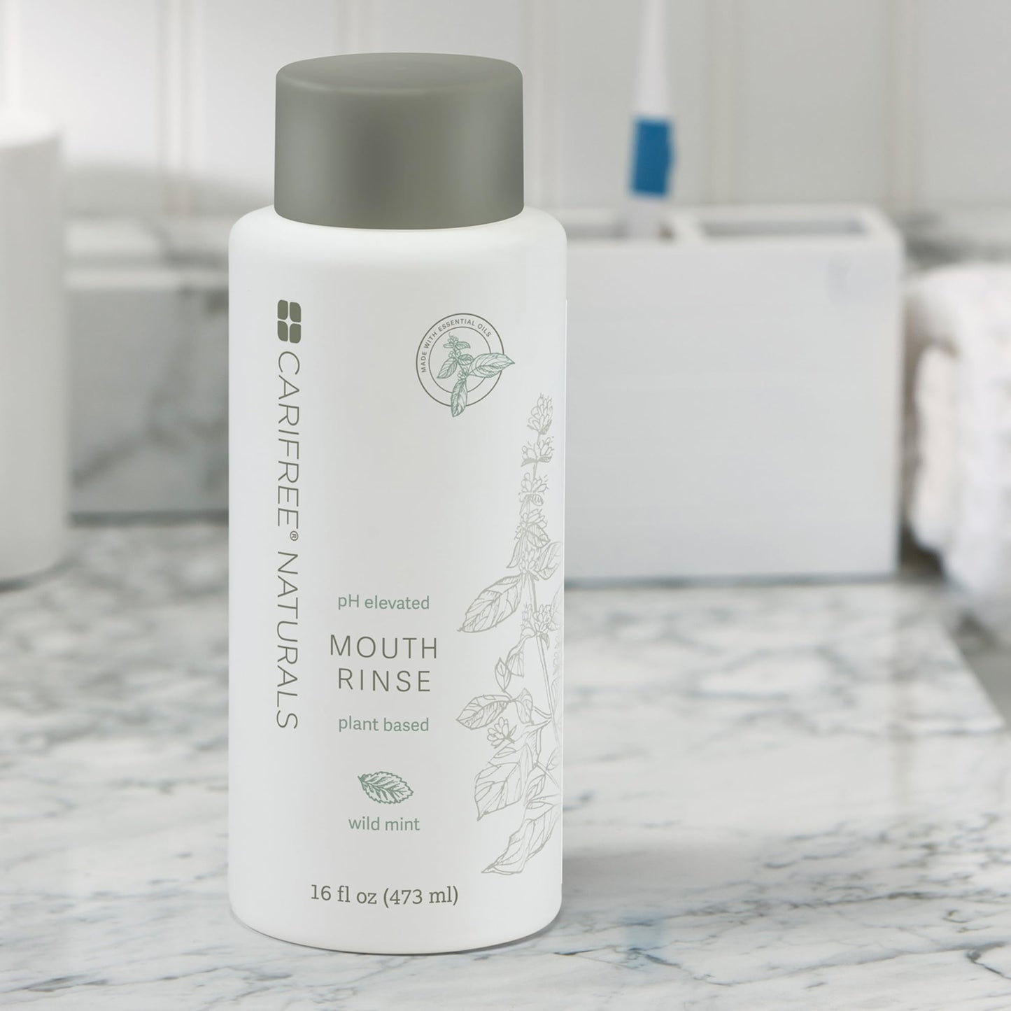 CariFree Naturals Mouth Rinse | pH Elevated, Fluoride-Free, with Magnolia Bark & Essential Oils, Organic Ingredients, Alcohol-Free, Dentist Recommended, Made in The USA, Wild Mint Flavor, 16 fl oz