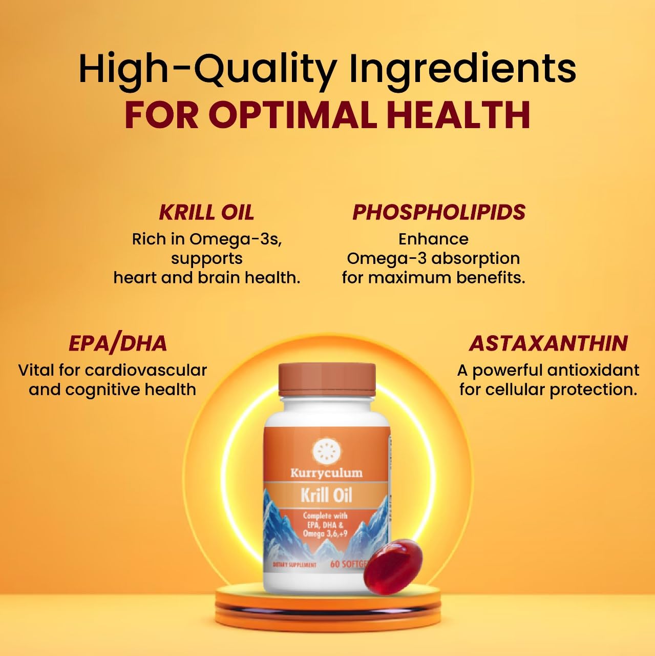 Kurryculum Krill Oil Softgels, 60 Count, with EPA, DHA & Omega 3,6,9