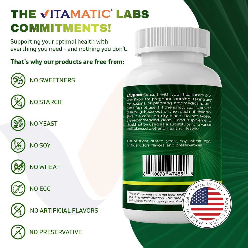 Vitamatic Saw Palmetto Extract for Men & Women 180 Veg Capsules - Made with Pumpkin Seed, Pygeum, Nettle Leaf - Made in The USA - Promotes Healthy Prostate Function