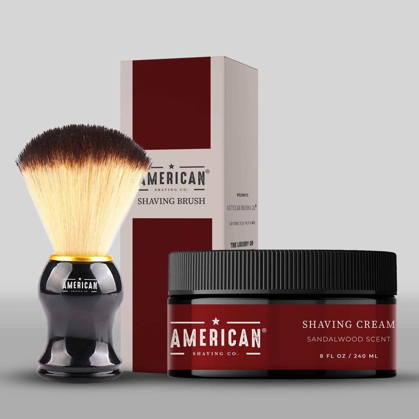American Shaving Co. Sandalwood Shaving Cream For Men With Shaving Brush 8 oz, Made in USA, Easy Application, Quality Potent Ingredients, Non-GMO, GMP Certified, Cruelty-Free Products