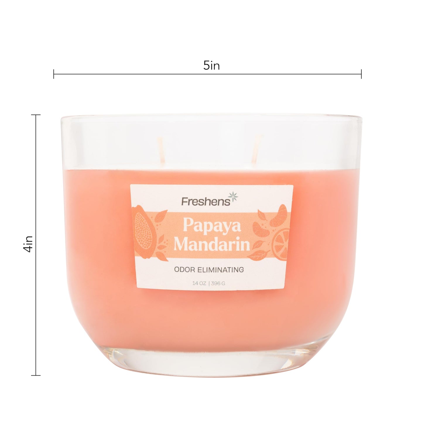 Carolina Freshens Papaya Mandarin Odor Eliminating Highly Fragranced Candle for Home Scented, Eliminates 90% of Pet, Smoke, Food and Other Smells Quickly, 2 Wick, 14 oz - Made in The USA