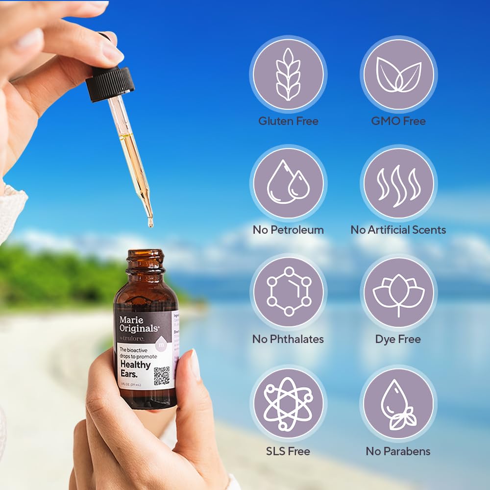 Marie Originals Natural Ear Oil Drops | Mullein Garlic Oil Ear Drops for Infection Prevention, Herbal Ear Ache Drops for Adults, Kids & Pets, Soothes Ear Pain & Wax Removal, Earache Remedies (1 Pack)