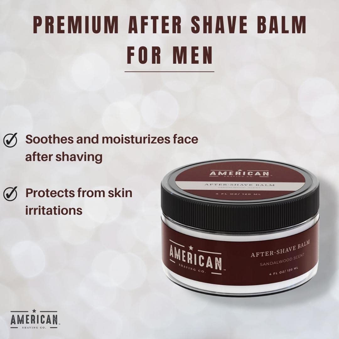 American Shaving Co. After Shave Balm for Smooth (Sandalwood Scent), Soothes and Moisturizes Face After Shaving, Treats Redness & Razor Burn, Post Shave Lotion 4 Oz