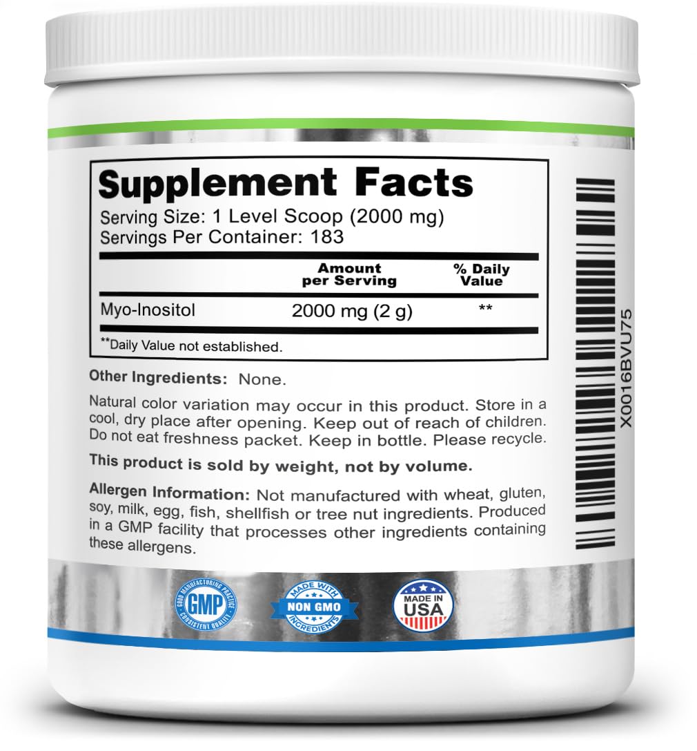 Zazzee Myo-Inositol Powder, 6 Month Supply, 183 Servings, 2000 mg per Serving, Free Scoop for Exact Dosage, 12.91 Ounces, 100% Pure, All-Natural Fertility and Reproductive Support, Vegan, Non-GMO