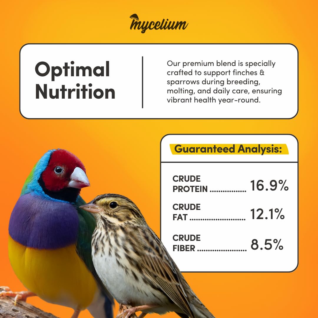 Mycelium Organic Finch & Sparrow Plus Feed (5 LB Bag) | High-Protein, Vitamin-Enriched Wild Bird Seed for Finches & Sparrows | Easy to Digest Seeds, Filler-Free | Non-GMO, Made in USA