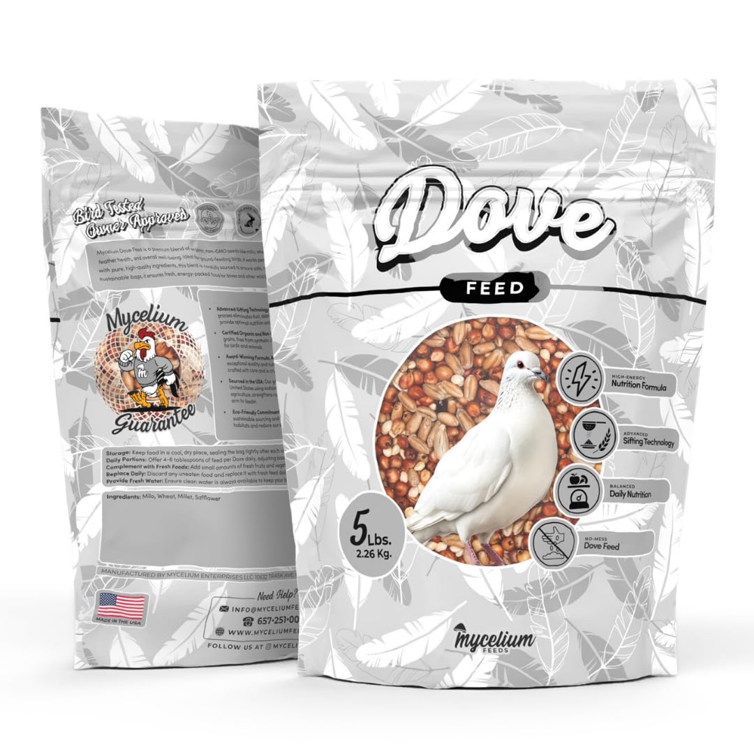 Mycelium Organic Dove Feed (5 LB Bag) | Balanced Wild Bird Food for Doves, Pigeons & Ground-Feeding Birds | High-Energy Formula | Non-GMO, Clean & Debris-Free | Made in USA