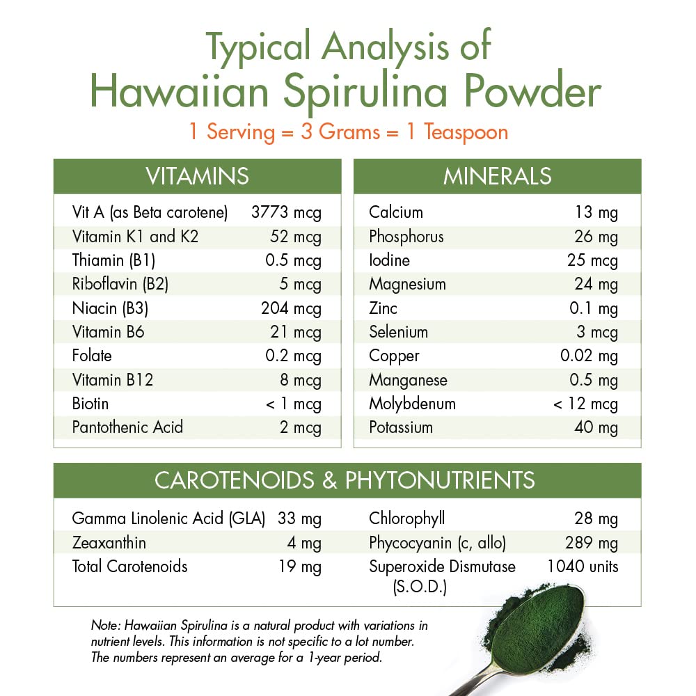 Nutrex Hawaii, Pure Hawaiian Spirulina Powder, Vegan, Supports Immune System, Heart, Cells and Energy, 16 Ounce
